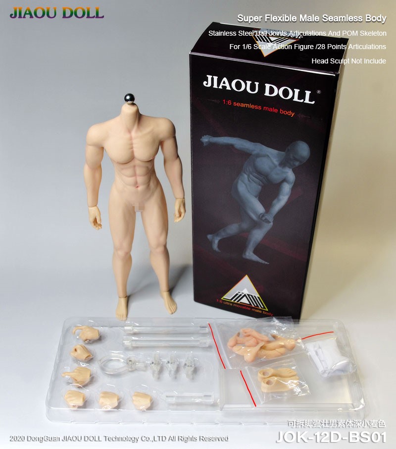 JIAOU DOLL JOK-12D-PS 1/6 Male Seamless Muscle Body Model Black Skin 12" Figure